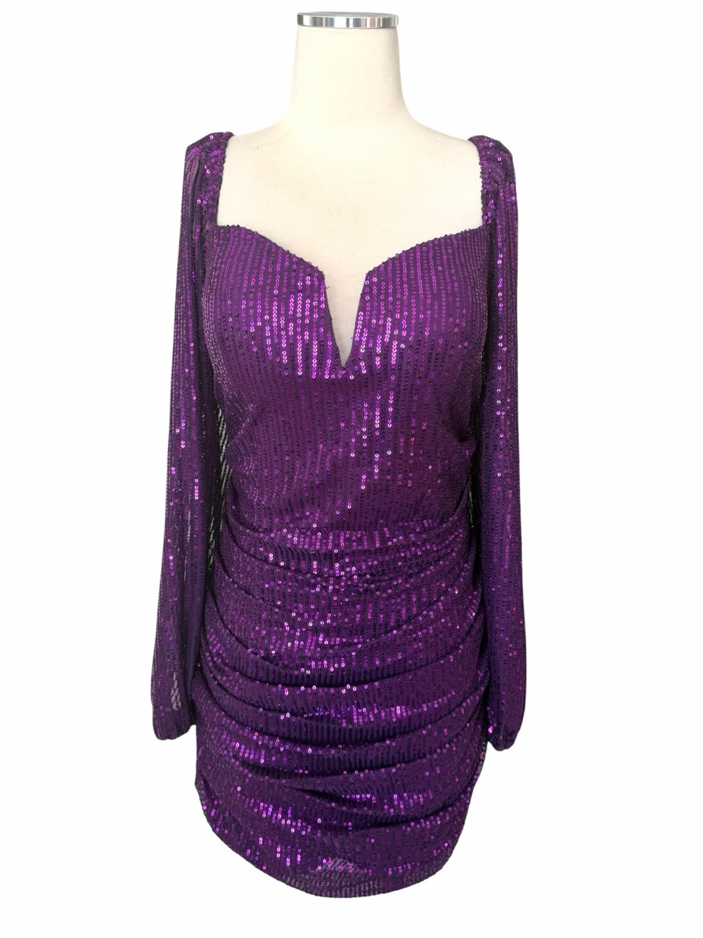 Purple Sequin Long-Sleeve Bodycon Mini Dress Sz 8